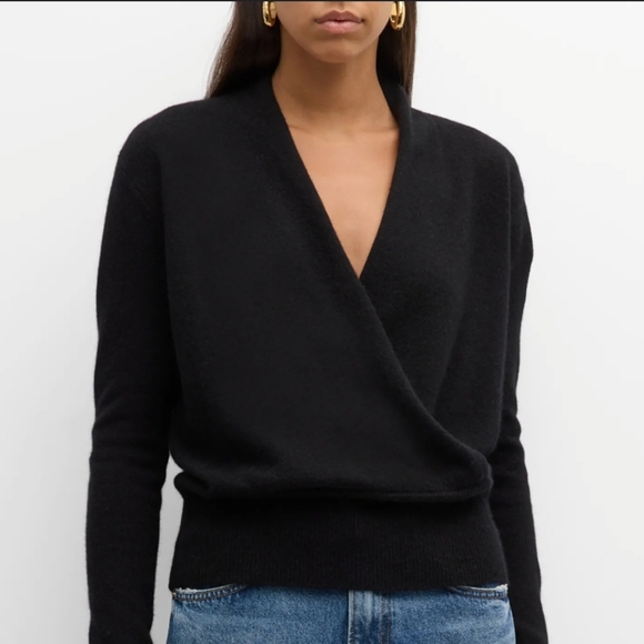 Neiman Marcus 100% Cashmere  Wrap V-Neck Sweater Olive Army Green Size L - Picture 5 of 5